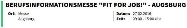 Berufsinformationsmesse "Fit For Job!" - Augsburg