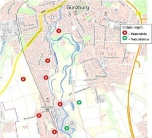 Karte Guenzburg Brandstiftungen