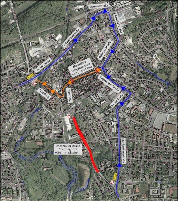 Ichenhauser Strasse Günzburg und Umleitung