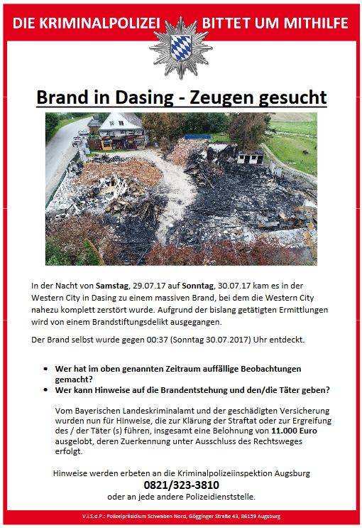 Dasing Brand Western City Fandungsplakat der Polizei