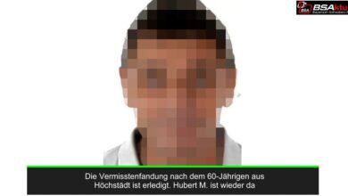Vermisster Hubert M wieder da Hoechstaett