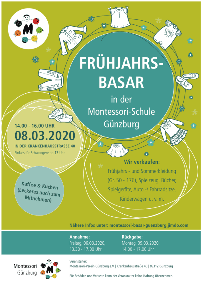 Montessori Guenzburg Plakat Basar Fruehjahr 2020