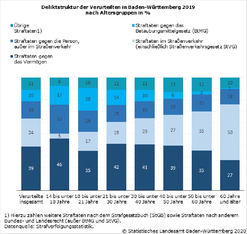 Deliktstruktur der Verurteilten in Baden-Württemberg 2019 AG