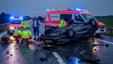 Pkw überschlagen, Rettungsidenst im Einsatz.